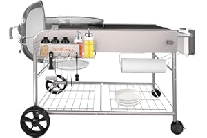 BBQMALL Grill Table for Weber 47 cm & 57 cm Original Kettle, for Weber Grill Table, Stand Cart for JumboJoe Master-Touch Charcoal Outdoor Prep Performer Charcoal Accessories for Outside