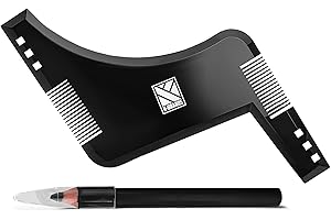 K-Brands Beard Shaper with inbuilt Comb and Barber Pencil Liner - Beard Stencil Lineup Guide - Styling Template Shaping Tool for Men - Black