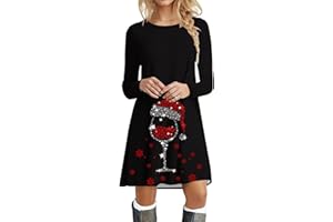 GENERIC Weihnachtskleid Damen Weihnachtsoutfit Lustig Weihnachtskostüm Sweatshirt Kleid Langarm Pullover Kleid Rundhals Minikleid Rentier Druck Weihnachten Kleider Elegant Weihnachtskleider Weihnachtsfeier