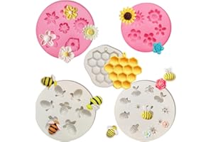 CNYMANY 5 pezzi Calabrone e Fiore Stampi per Caramelle Fondente, Silicone Nido d'ape Stampi per Cioccolato per Decorazione per Feste di Compleanno Topper per Torta Argilla Polimerica Progetto di Artigianato