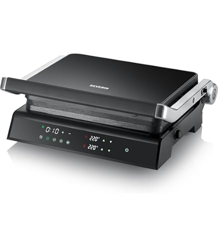 JATA GR1100 - Parrilla Electrica Grill y Plancha de Cocina 2000 W. Con Placas Mixtas Antiadherentes de 27,5 x 24 cm. Tapa Superior Adaptable. 6 posiciones. Apertura 180º