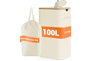 YOUDENOVA 100L Pfandflaschen Sammelbehälter mit Deckel & Geruchsdicht, Mülleimer Küche, Flaschensammler Leergut & Altglas Aufbewahrung, Recycling Bbehälter Müllsackständer für Abstellraum, Beige