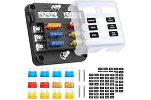 MOJINL 6 Wege Sicherungshalter Flachsicherung 12V Flachsicherungshalter KFZ Sicherungskasten Wasserdichte Sicherungsdose mit LED Anzeige, Schutzabdeckung, 12 Flachsicherungen für Auto,LKW,Van usw.