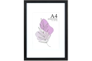 Baoee Black A4 Frames, photo frame with acrylic glass, Display Photo 6x8 with Mat, A4 Certificate Frame for Table Top and Wall Mounting