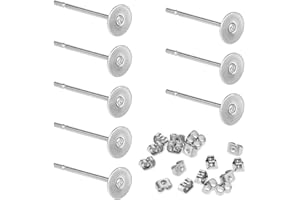 SALBSEVER 400 Stück Ohrstecker Rohlinge, Edelstahl Ohrringe mit Flachem Polster, Flache Runde Metall Ohrstecker, DIY-Schmuckherstellung, Silber 4 MM