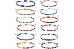 RHQFDM 12 Stück Freundschaftsarmband Handgefertigtes Geflochtenes Armband Verstellbar Freundschaftsarmbänder Multi Farbe für Damen Herren Handgelenk Fußkettchen