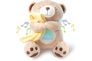 MOXTOYU Baby Sleep Soother, Baby Sound and Light Sleep Aid with 15 Soothing Sounds, Timed Shutdown White Noise Sound Machine with 3 Ajustable Brightness, Gift to Birhtday Baby Shower for Newborn(Bear)