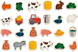 Janod - Magnet Set Bauernhof Tiere 24 Teile aus Holz - Babyspielzeug Tiermagnete - Magnetisches Lernspiel - Holzspielzeug für Magnetische Oberflächen - Ab 2 Jahren, J08157