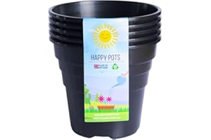 Happy Pots - 12.5cm Gloss Black - Pack of 5 Premium Plastic Plant Pots - Reusable Flower Pots for Indoor/Outdoor Home Décor Gardening - Round, Heavy Duty, UV Resistant, Recyclable - Made in UK