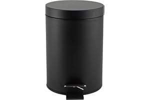 Beldray LA038098BLKFEU7 - Bidone a pedale da bagno in acciaio inox piccolo rotondo in acciaio inox per camera da letto, ufficio, cucina, toilette, cestello ruvido a chiusura morbida, secchio interno