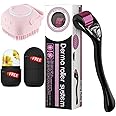 COMBO Ice Roller for Face Useful For Pimples/Glowing Skin/Scars & Derma roller for 0.5mm with 540 Micro Titanium Needles & Body Scrubber with Soap Dispenser Brush, Bath Loofah for Women/Men X3