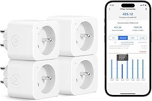 Meross Prise Connectée (Type E), 16A Prise WiFi Compatible avec Alexa et Google Home, 4 Prises avec Mesure Consommation Électrique avec Commande Vocale, Contrôle à Distance et Configuration Bluetooth