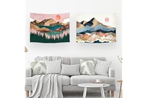 Ulticool Tapiz Decoración Piso - Naturaleza Sol Montañas Bohemia - Marrón Rosa Verde - Juego de 2 diseños - 73 cm x 95 cm - Toalla de pared - Accesorios para dormitorio, sala de estar