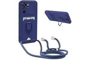 YFSYLL Handykette Schutzhülle kompatibel mit Xiaomi Poco M5s/Redmi Note 10S/Note 10 Handyhülle mit Band,Silikon Handyhülle Case mit Schiebe Kameraschutz,360 Grad Ringhalter Stand,Kartenfach,Blau