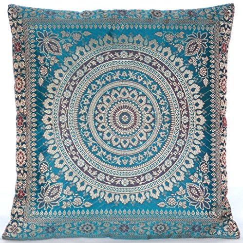 Turquoise / Türkis Indische Seide Deko Kissenbezüge 40 cm x 40 cm, Extravaganten Deko Kissenbezüge für Wohnzimmer und Schlafzimmer Dekoration, Kissenhülle aus Indien. Angebot gültig solange der Vorrat reicht - 5