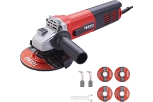 Winkelschleifer mit Schutzhülle 900W TEENO,Leerlaufdrehzahl 12000 U/min,Profi-Winkelschleifer mit 4 Stück Ø Schleif-/Trennscheibe: 125 mm) Zum Schleifen und Polieren von Schnitten