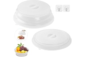DATEFUN Coperchio Microonde Pieghevole, 2 Pezzi Coperchio per Microonde Senza BAP, Trasparente Campana per Microonde con 2 Ganci, con Fori per Il Vapore Applica a Frutta Verdure