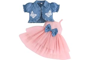 LUVCES Ensemble Bébé Fille Tutu Robe et Cardigan Sets 2 Pièces Elégante sans Manches Nœud Papillon Tulle Robe et Cardigan été Automne Vêtements Tenues