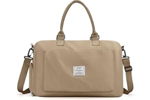 WINSPANSY Bolsa de Viaje，Gimnasio Mujer Hombre Portatrajes Impermeable con Compartimento Zapatos Viaje para El Fin De Semana Mamás Deporte La Piscina Viaje Gimnasio Gym Duffle Bag Marrón