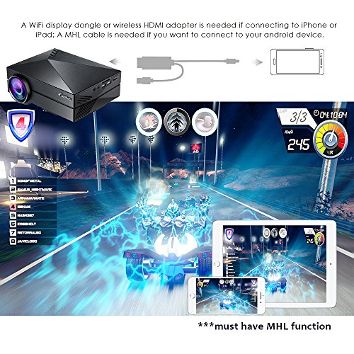 ELEPHAS Mini LED Heimkino Beamer Tragbarer LCD Video Projektor mit HDMI Kabel unterstützt HDMI VGA AV USB für PC Laptop TV Box und Xbox (Schwarz) - 5