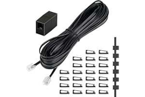 Uvital Phone Extension Cord 33 Ft, Telephone Cable with Standard RJ11 Plug and 1 in-Line Couplers and 20 Cable Clip Holders, Black