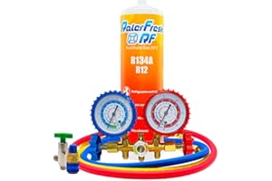 RALERTREIK Ralerfresh RF organisches Kühlgas für Auto-Klimaanlagen, entspricht 1000 g, ersetzt die Gase R134a und R12 (Flasche + Manometer R134 + Stecker)