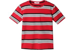 DILBYKE Boys Girls Cotton Short Sleeve Striped T-Shirts Kid Tee Age 4T 5 6 7 8 9 10 11 12 Crew Neckline Shirt