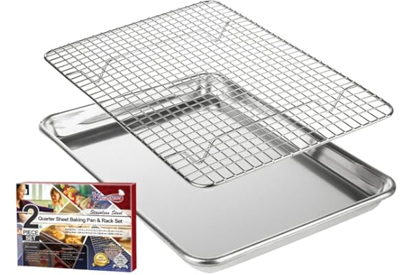 KITCHENATICS Plat à rôtir et à pâtisserie en Aluminium avec Grille en Acier Inoxydable: Plat à Biscuits avec Grille de Refroidissement - 24,4 x 33,02 CM (Petit)