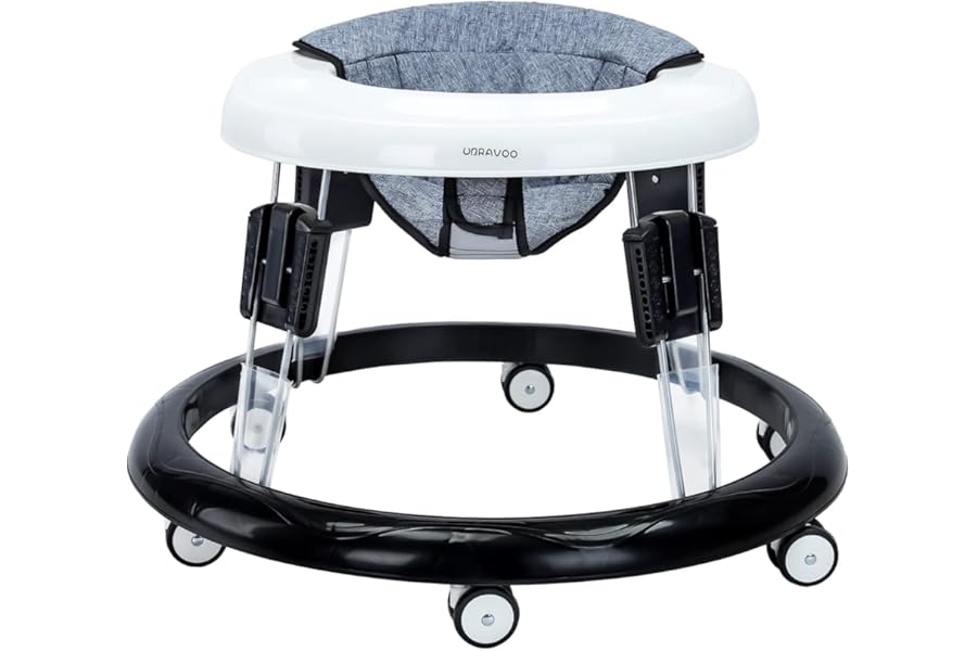 UBRAVOO Adjustable Baby Walker, Walkers for Baby with Universal Wheels, Height Adjustable, Folding & Compact Walker for Girls Boys 6-18 Months, ZM-01, Flax Grey (Grey)