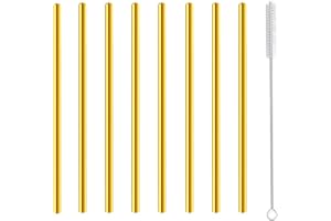 morneve Cannucce Riutilizzabili in Metallo Acciaio Inossidabile Corte, Piccole Cannucce in Acciaio Inox per Rock Gin in Vetro Barattolo, Forniture Feste con Spazzola, Oro 8 Pezzi