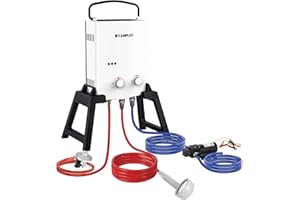 CAMPLUX AY132Max Chauffe-eau à Gaz de 5 Litres, avec Pompe à Eau et Support Portatif, Instantané Chauffe Bain à Gaz, Propane (37 mbar) ou Butane (28-30 mbar)