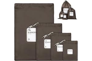 VORCOOL 4 tück Kordelzugbeutel Wasserdichte Nylon Aufbewahrungstasche Größe XS/S//L (Kaffee)