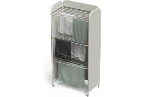 Joseph Joseph Éclipse Séchoir à Linge Réglable 3 Niveaux, Housse en Tissu Intégrée, Cadre en Acier, avec roulettes, Pliable, Capacité 14kg/14m, Ecru