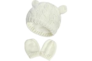 Generico Cappello Invernale Bambino, Knit Berretto Neonato, Cappellino Neonato con Guanto Morbido per Autunno Inverno, Berretto Invernale per Bambino Ragazza 0-12 Mesi, Bianco
