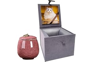 UMBERDOM Ceramic Pet Urn with Photo Display Box, Handcrafted Memorial Keepsake for Ashes, Dog and Cat Ashes Holder, Rose Red