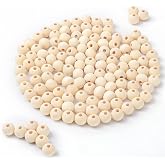 PACKRA 200pcs 12mm Natural Wood Beads for Stringing Wooden Beads Round Wooden Beads with Hole for Crafts, Macrame, DIY Decora