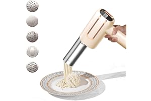 AGRDEED Elektrische Nudelmaschine, Handheld Pastamaschine mit 5 Modi, Tragbare Hand-Nudelmaschine für Haushalt, Aufladbar Nudelmaschine für Ausgemachte Spaghetti/Fettuccine (Beige)