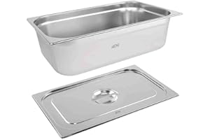 EZONE Gastronorm & Lid 1/1 Size Stainless Steel Bain Marie Food Container Pan 150mm