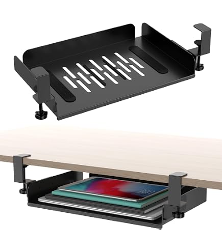 Support De Rangement Sous Bureau Métallique - 40x26x5,3 Cm, Pour Ordinateur Portable, Tablette, Chargeur