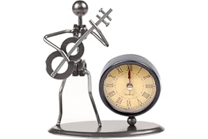 WINTERWORM Creative Modern Iron Art Instrument Black Quartz Clock Vintage Shelf Clock Decorative Desk Clock Home Office Desk Decoration Gift (C70 Guitar)