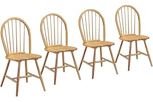 GiantexUK Set of 2/4 Wooden Chairs, High Back Dining Chair Set, Stylish Country Style Kitchen Chair Seats for Home,Dining Room, Restaurant & Cafe(4PCS, Natural)