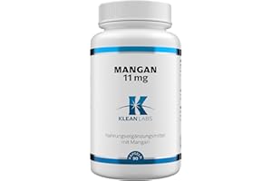 ‎KLEAN LABS Klean Labs - Mangan 11mg - 90 Kapseln - vegan, ohne Gentechnik, ohne unerwünschte Zusätze - für einen normalen Energiestoffwechsel
