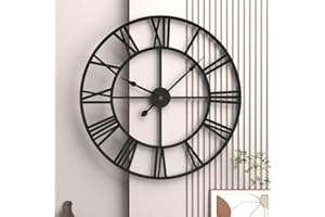 ‎GUDEMAY GUDEMAY Wanduhr Groß XXL 50 cm Durchmesser Wanduhr ohne Tickgeräusche lautlos Retro römische Ziffern Vintage Landhausstil Metall Uhr Wand für Wohnzimmer Küche Schlafzimmer Büro - Schwarz