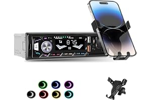 Inefala 1 DIN-radio med telefonhållare, Bluetooth 5.0 bilstereo handsfree, 1 DIN bilradio med fjärrkontroll/7 färgers ljus/handsfree-samtal/USB snabbladdning/AUX-IN/TF, 45W X 4