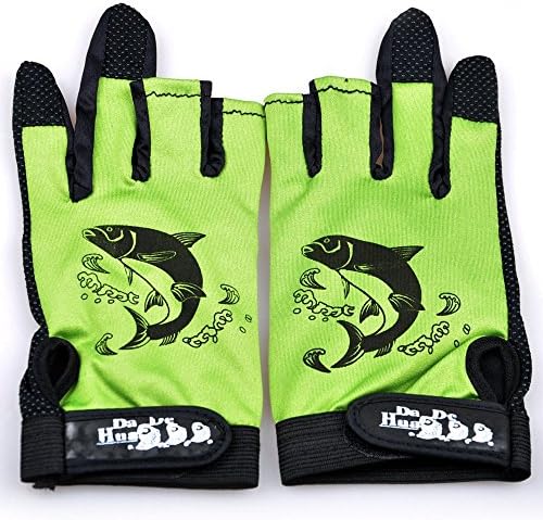 TOLEAD Fishing Gloves with 3 Low Cut Fingers Non Slip Fisherman Gloves Nonslip Detachable Closure Fishing Sports 3 Fingerless Gloves (Green)