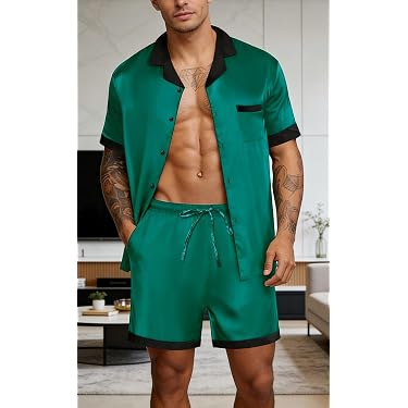 OWLONLINE Pyjama Grande Taille Kimono Japonais pour Homme Haut à Manches Courtes et Pantalon Ensemble de Pyjama de Nuit Taille M-Blanc