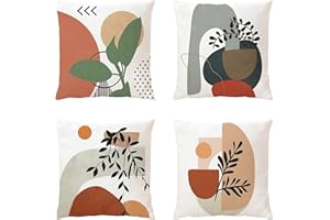 NIULAA Boho Cushion Covers 18x18 Set of 4 Abstract Art Decor Cushion Covers 45 x 45 Square Linen Cushions Decorative Pillow Covers for Sofa Outdoor Garden Furniture Home Decor