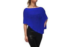 Ikat Mimosa Mujer Poncho Pequeño de Encaje Elástico Alas de Murciélago Cabo de Punto de Ganchillo Color Liso