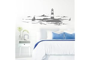 Grandora Skyline Küstenlandschaft Leuchtturm I Mittelgrau 120 x 42 cm I Bad Wohnzimmer Schlafzimmer Aufkleber Wandaufkleber Wandsticker Modern W974