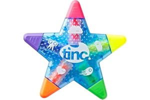 Tinc, Evidenziatore Stella Multicolore 5 in 1, Penna Salvaspazio, Rosa, Arancione, Verde, Giallo, Viola, Per Scuola/Ufficio, Coperchi Vivaci, Design Unico